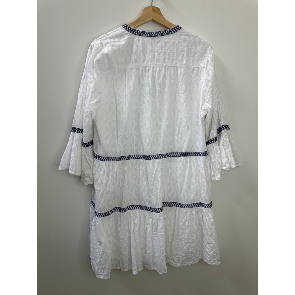 Tommy Bahama Cotton Clip Embroidered Tiered Cover Up Dress White & Blue Large - Picture 8 of 11